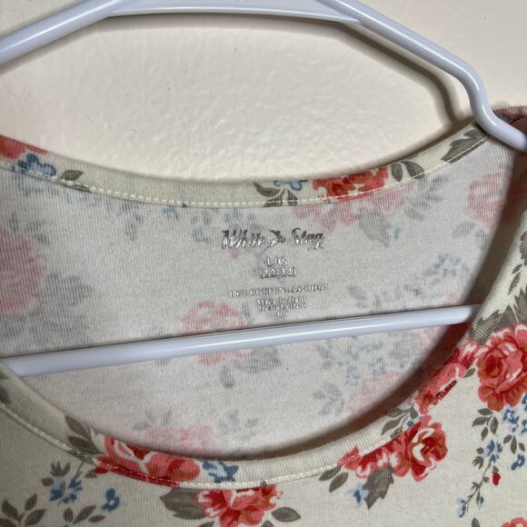 Floral Long Sleeve Top Womens L Cottagecore White Pink Roses Romantic Basic - Picture 3 of 6